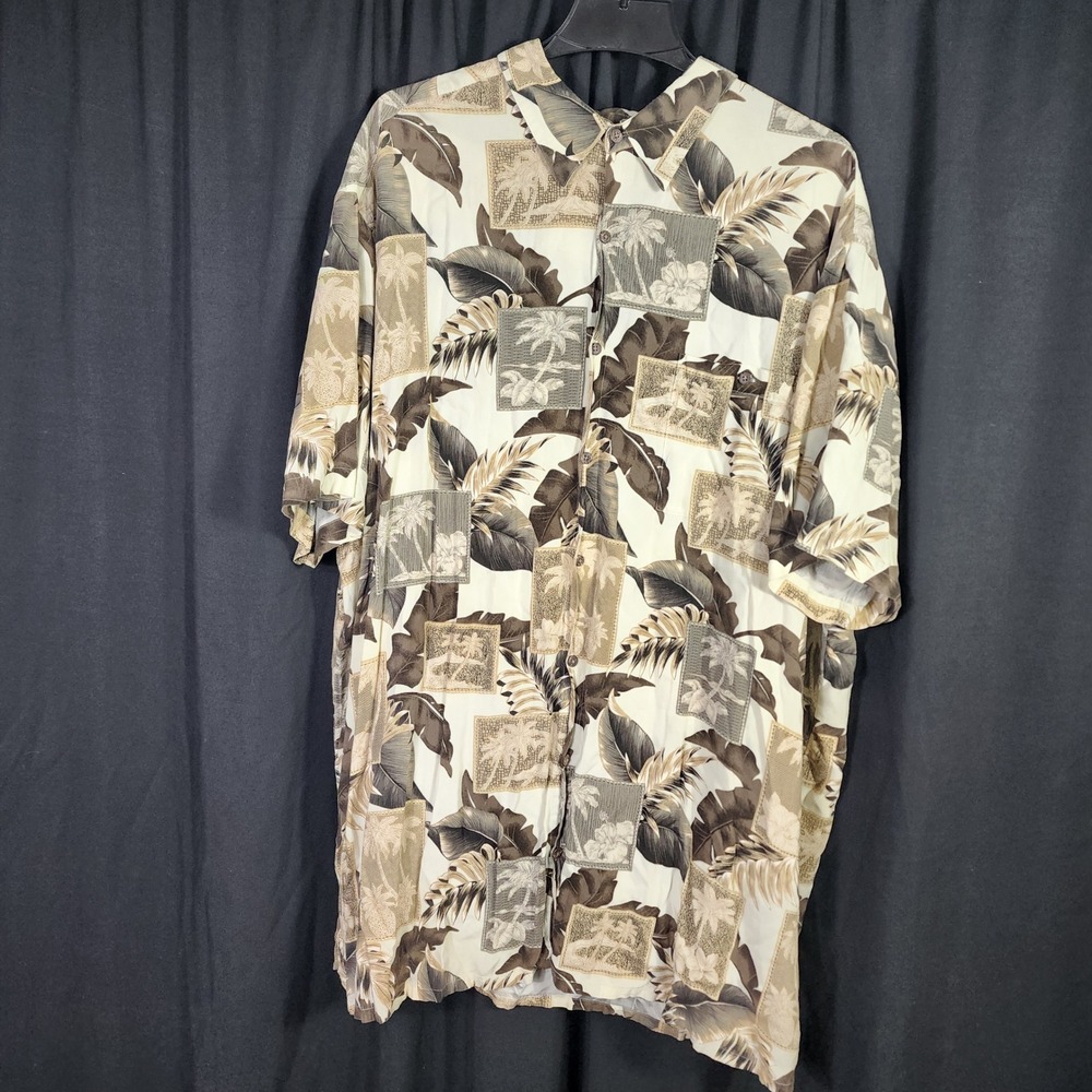 Foundry Supply Co Mens 3XLT Hawaiian Shirt Tropical Palm Tree Rayon Tan Brown